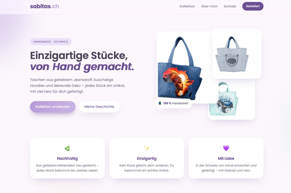 Sabitas Website - handgemachte Taschen und Deko